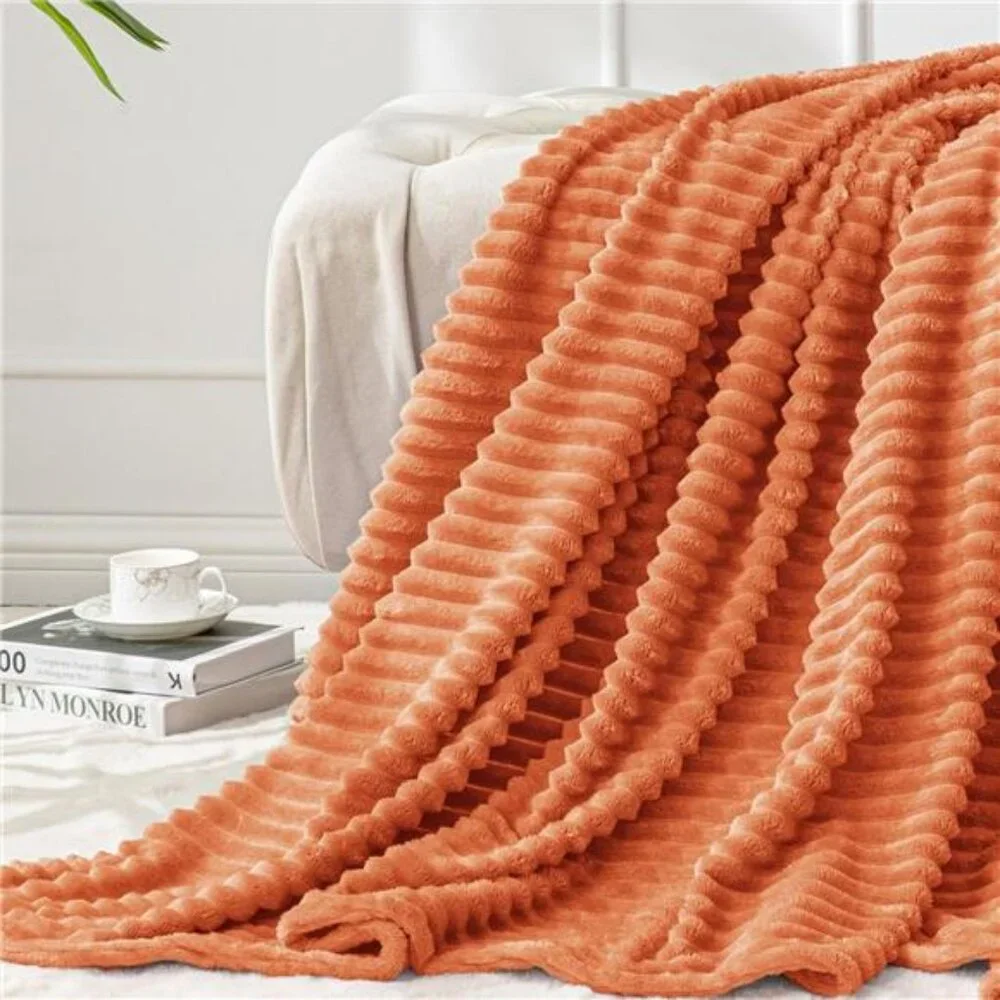 Fall Throw Blanket for Couch - 3D Ribbed Jacquard Soft & Warm